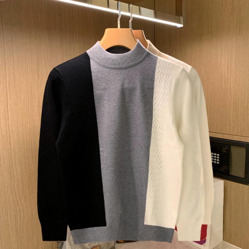 

Men's Sweaters 2022 Men Autumn Winter Fashion Long Sleeve Sweater Tops Male Patchwork Loose Pullovers Mock Neck Warm Knitwear W987, White;black