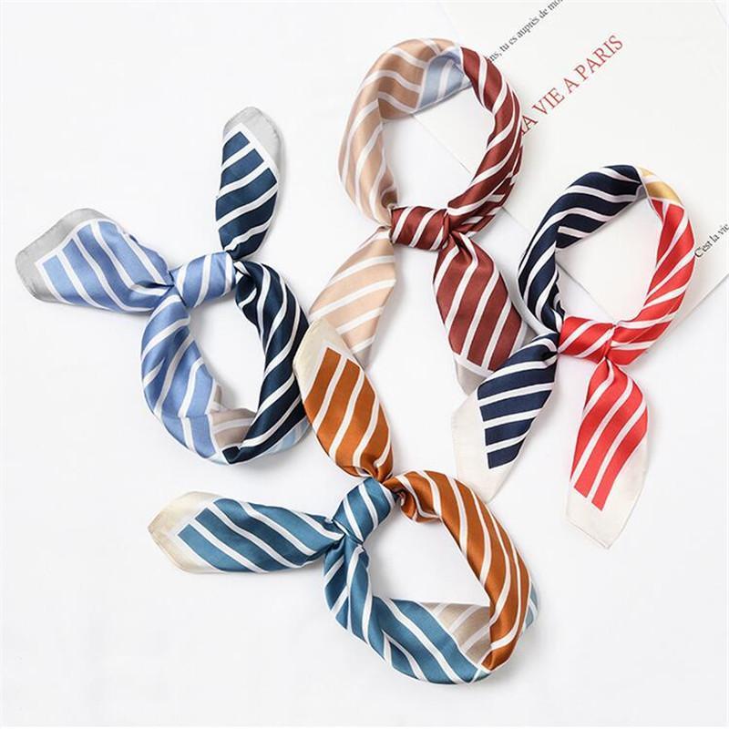 

Scarves 60cm Striped Silk Scarf Women Ladies Elegant Small Square Head Neck Tie Satin Soft Skinny Retro Hair Band