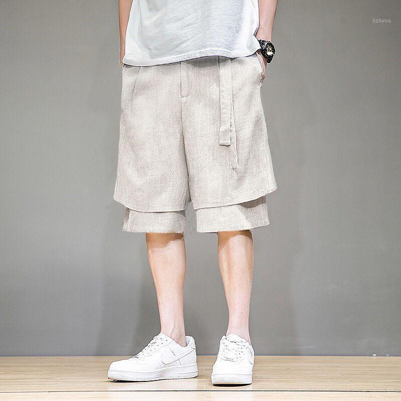 

Men's Shorts Casual Korean Fashion Loose Hawaiian Streetwear Wide-leg Straight Five-point Pants Men, Beige