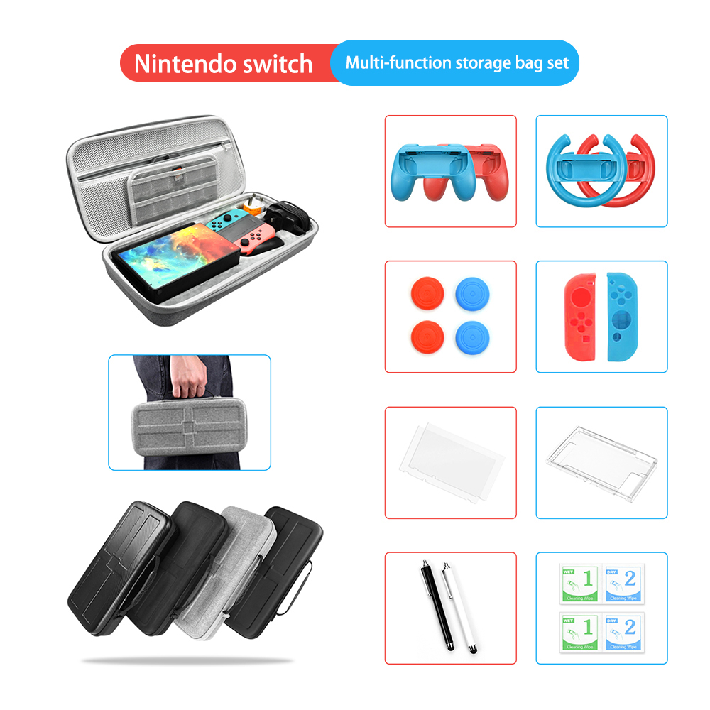 

8 In 1 Game Accessory Set Storage Bag For Nintendo Switch Console Travel Carrying Case Joycon Grip Protective Cover Screen Protector Hard Shell
