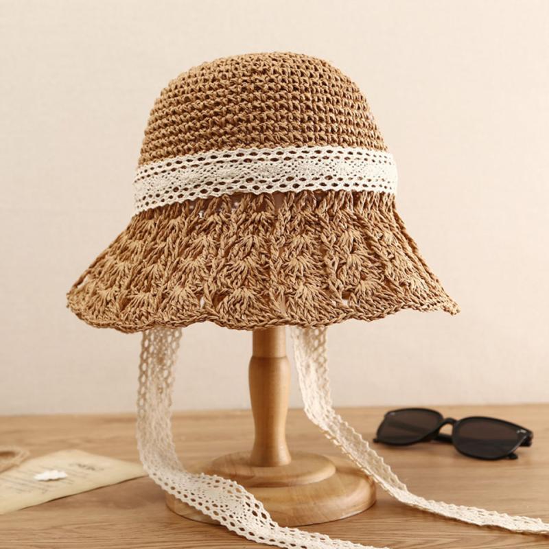 

Beach Sunscreen Straw Hats For Girls Summer Hollow Raffia Sun Hat Outdoor Visor Ruffled Foldable Straw's Women's 2021 Wide Brim, Beige