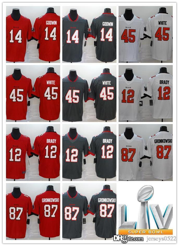 

Men Tampa Bay Buccaneer 12 Tom Brady 14 Chris Godwin 87 Rob Gronkowski 45 Devin White 13 Mike Evans red Football Jerseys, Black;red