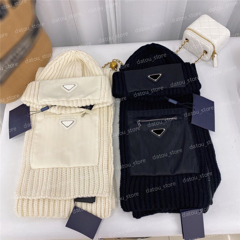 

Men Women Fashion Scarf Hat Sets 2 Pieces Designer Scarf Bucket Hats Cashmere Scarves With Pocket Winter Wollen Knitting Luxury Scarf Cap