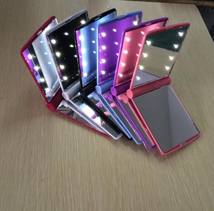 

6 colors rose pink blue color Hot new Lady LED Makeup Mirror Cosmetic 8 LED Mirror Folding Portable Travel Compact Pocket led Mirror Lights Lamps