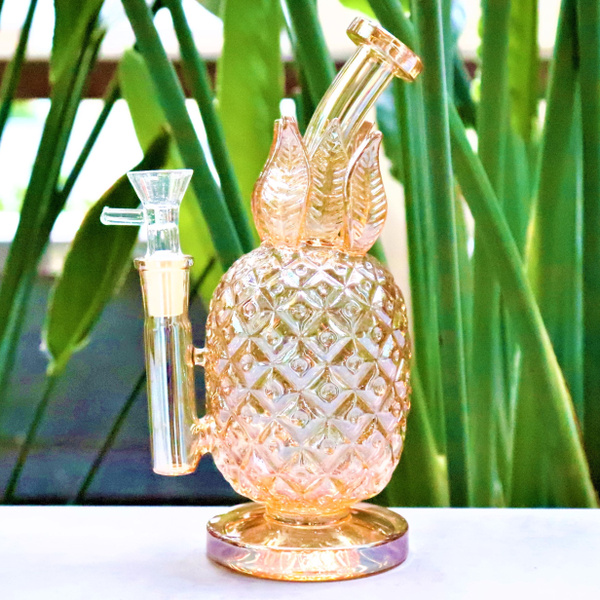 

Hookahs GOLD CHROME PINEAPPLE GLASS WATER PIPE Jade Pinapple Bong Shape Unquie Fab Egg Dab Rigs Smoking Accessories