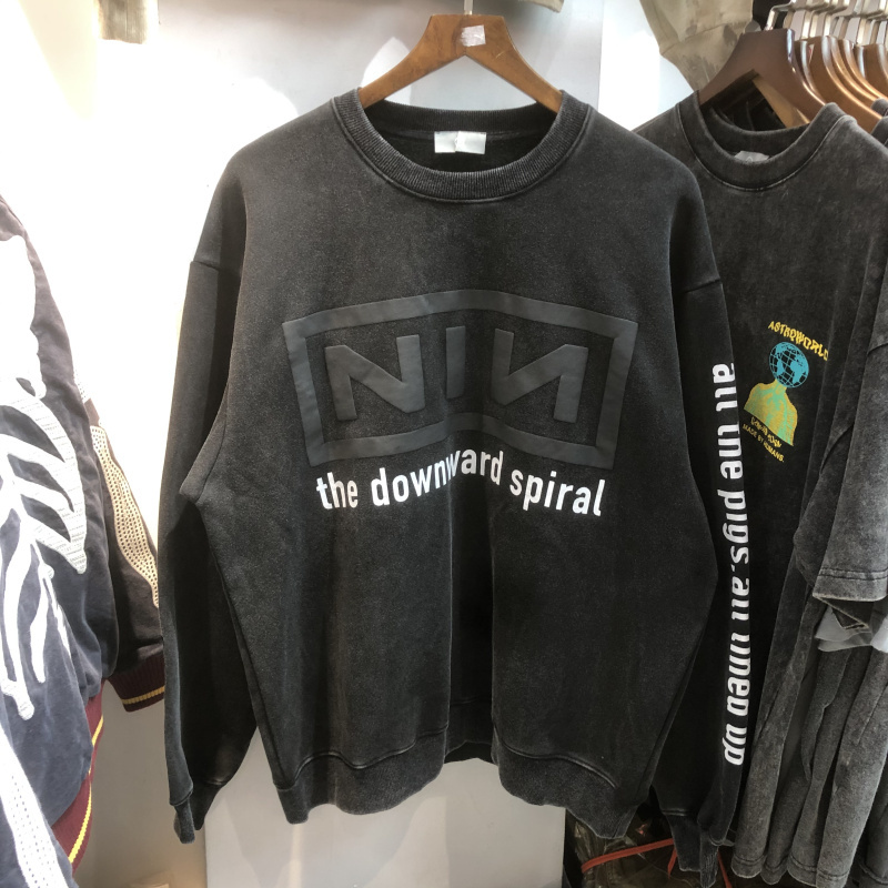 

Street Fashion Fashion Brand Nin Round Neck Pullover American Street Men's Loose Long Sleeve Plush Sweater Bottoms, Black