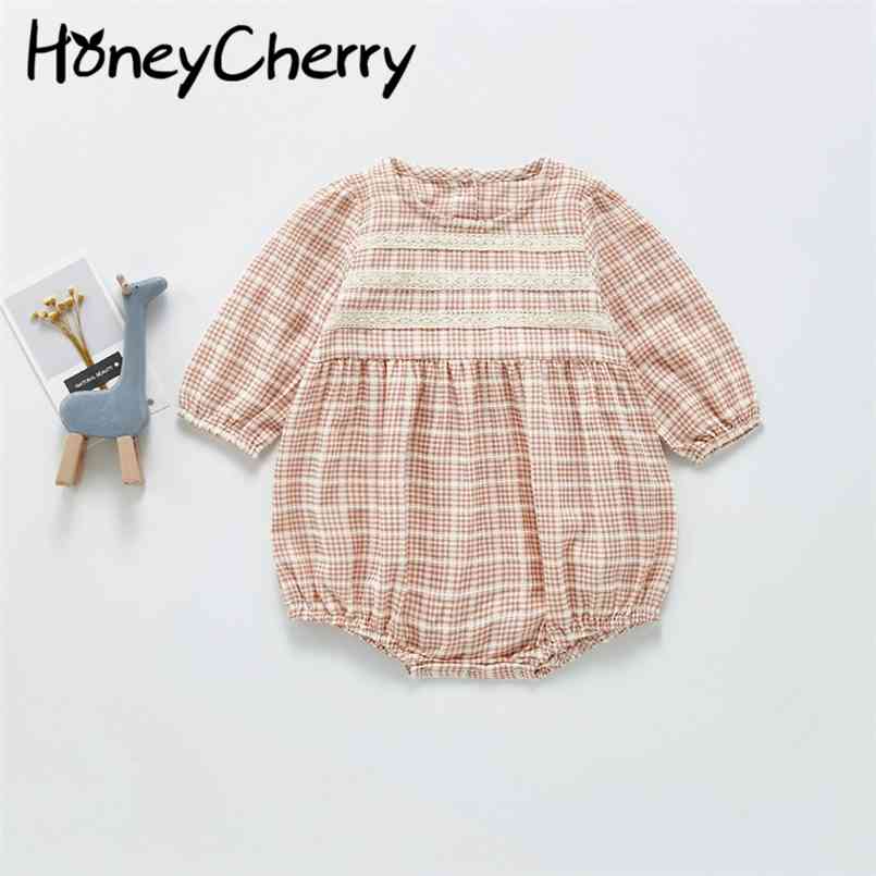 

autumn cute girls romper lace long-sleeved baby jumpsuit girl clothes 210702, Pink