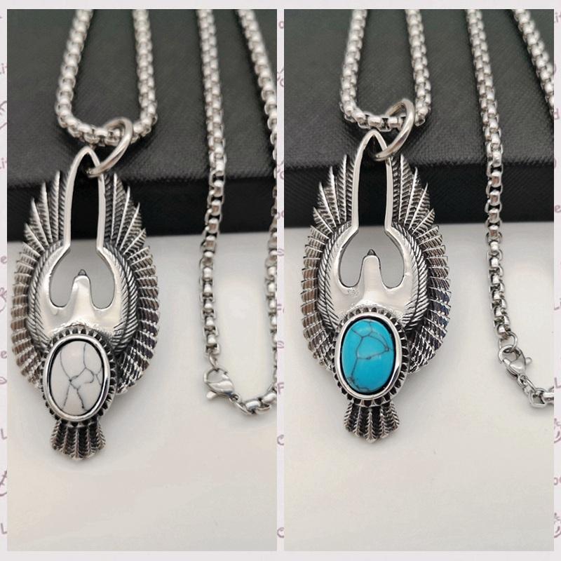 

Pendant Necklaces Black Knight Blue Stone Eagle Necklace Vintage Silver Color Stainless Steel Mens Fashion BLKN0721