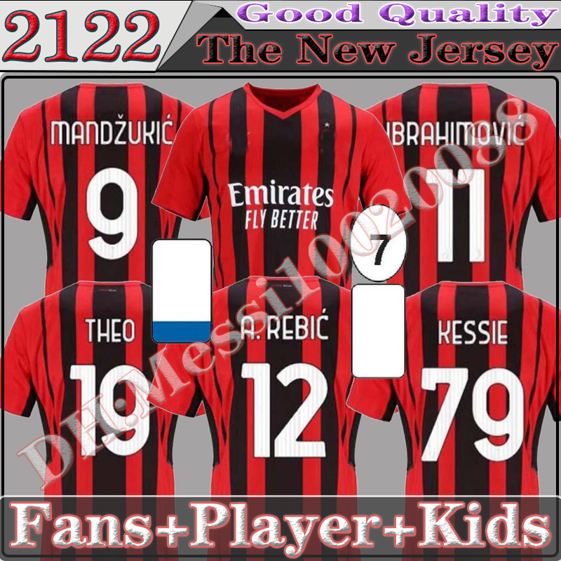 

top 21 22 Fans Player Version AC Soccer milan IBRAHIMOVIC jerseys 2122 TONALI Mandzukic Kessie brahim BENNACER THEO REBIC LEAO Men kids sets, Black;yellow