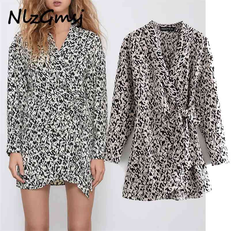 

Jumpsuit Women Vintage V Neck Leopard Playsuits Bow Elastic Waist Long Sleeve Rompers Ladies Casual Chic Jumpsuits 210628, As picture