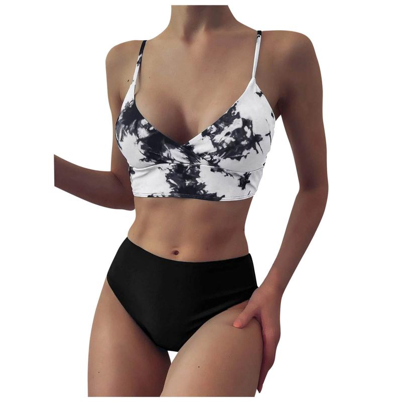 

Women' Swimwear 2021 Women Two Piece Tie Dye Print Sexy Split Swimsuit Bikini Set High Waist Beachwear Summer Beach Holidays, Bu