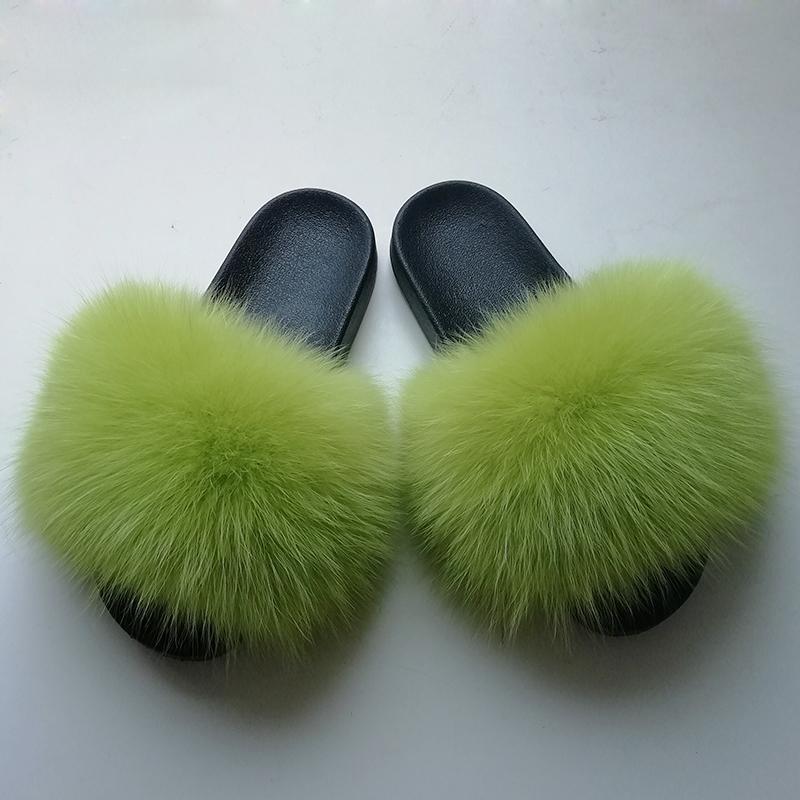 

Slippers Women Fur Fluffy Real Slides Female Sandals With Home Cute Plush Shoes, Black
