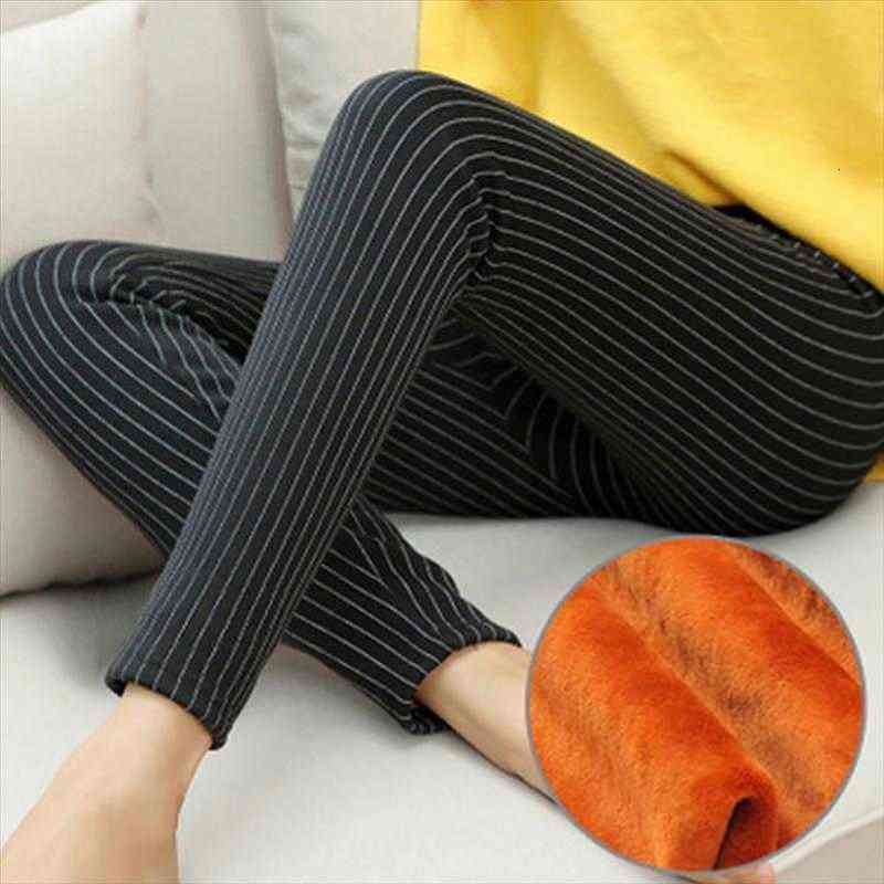 

thicken fleeces fashion womens leggings boot cut trousers winter pants striped printed warm pencil, Black
