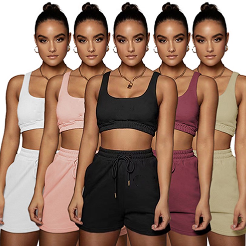 

Women Tracksuits 2piece set summer clothing printing gym running scoop neck t-shirts shorts sweatsuit tee&top capris sportswear pullover leggings outfits 01450, Black