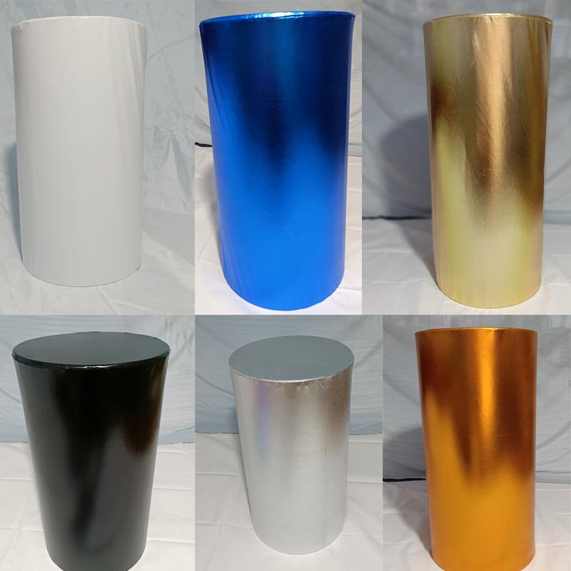 

Background Material Gold Silver Black White Shiny Flash Fabric Stretch Bronzing Cloth Elastic Pedestal Column Cylinder Covers Party Decorati