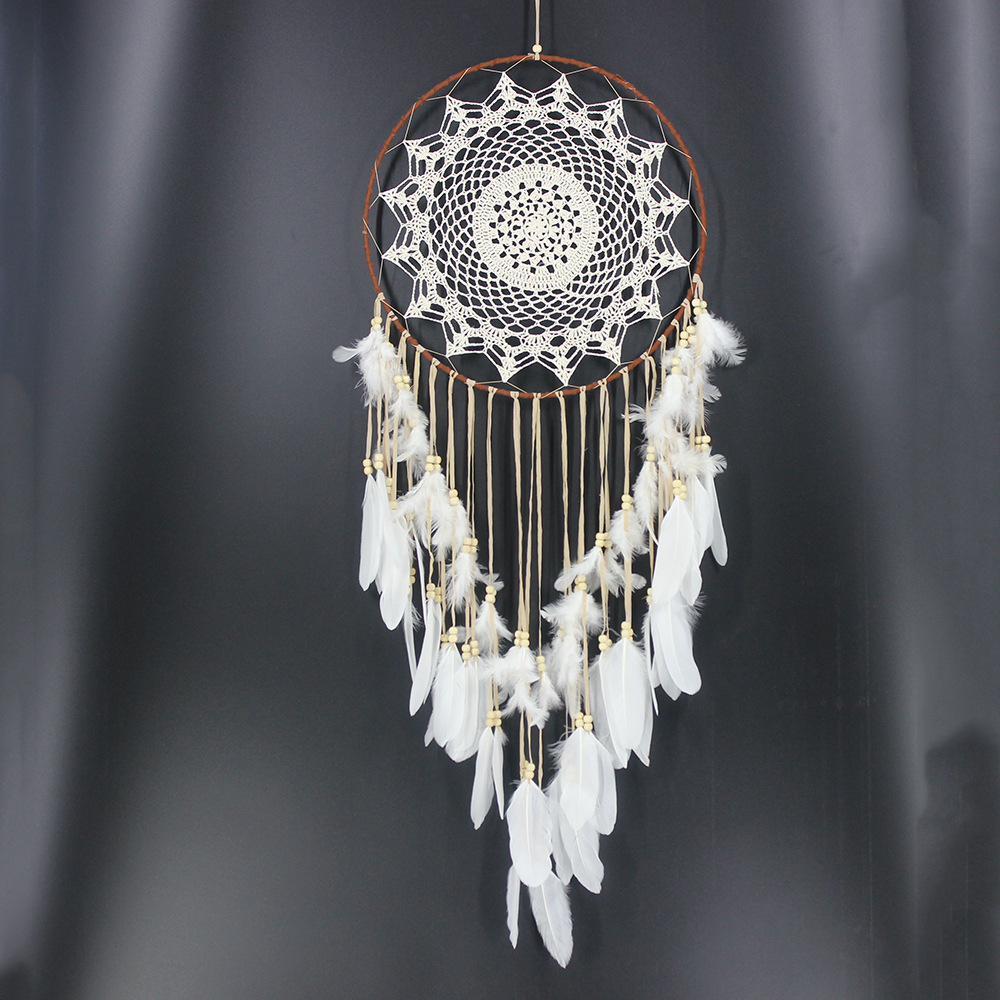

Fashion Dream Catcher Pendants Half Moon Shape Kids Wall Hanging Decoration Handmade White Feather Dreamcatchers for Wedding Craft Gift Bulk 1222150