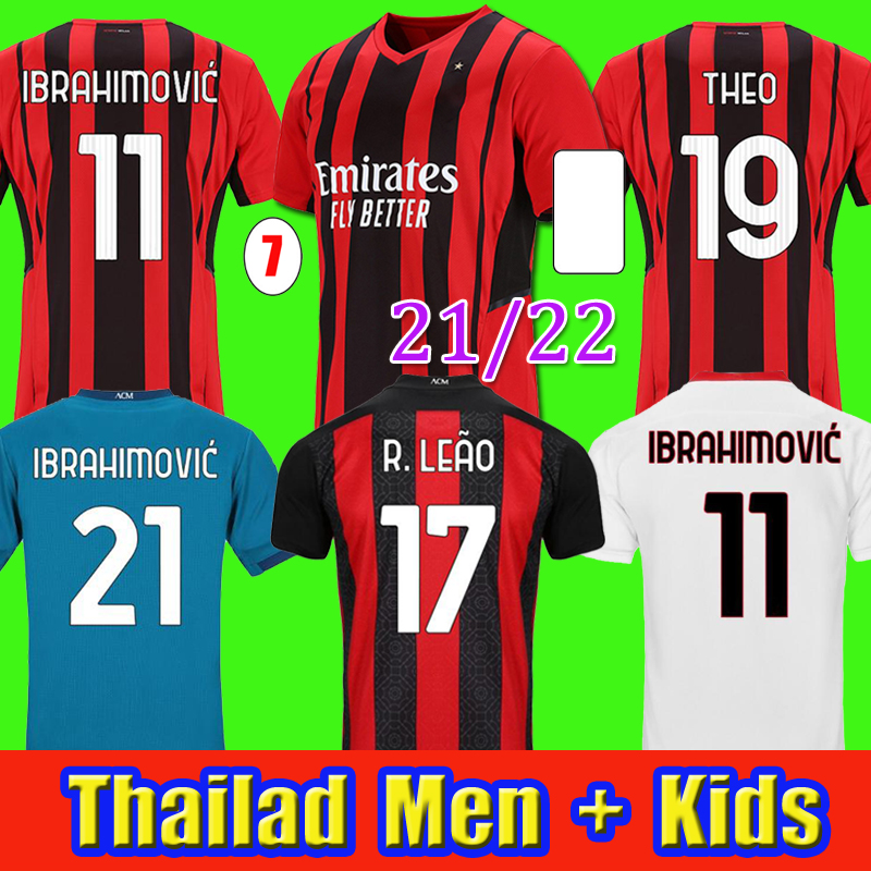 

AC 20 22 soccer jersey IBRAHIMOVIC PAQUETA BENNACER ROMAGNOLI 2021 football shirt THEO REBIC men + kids kit away third, Third kid + sock