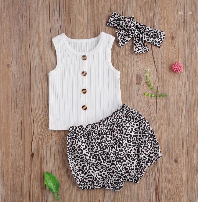 

Baby & Children's 0-24M Summer Girls Boys Clothes Sets 3pcs Sleeveless Single Breasted Vest Tops Leopard Shorts Headband Clothing, White