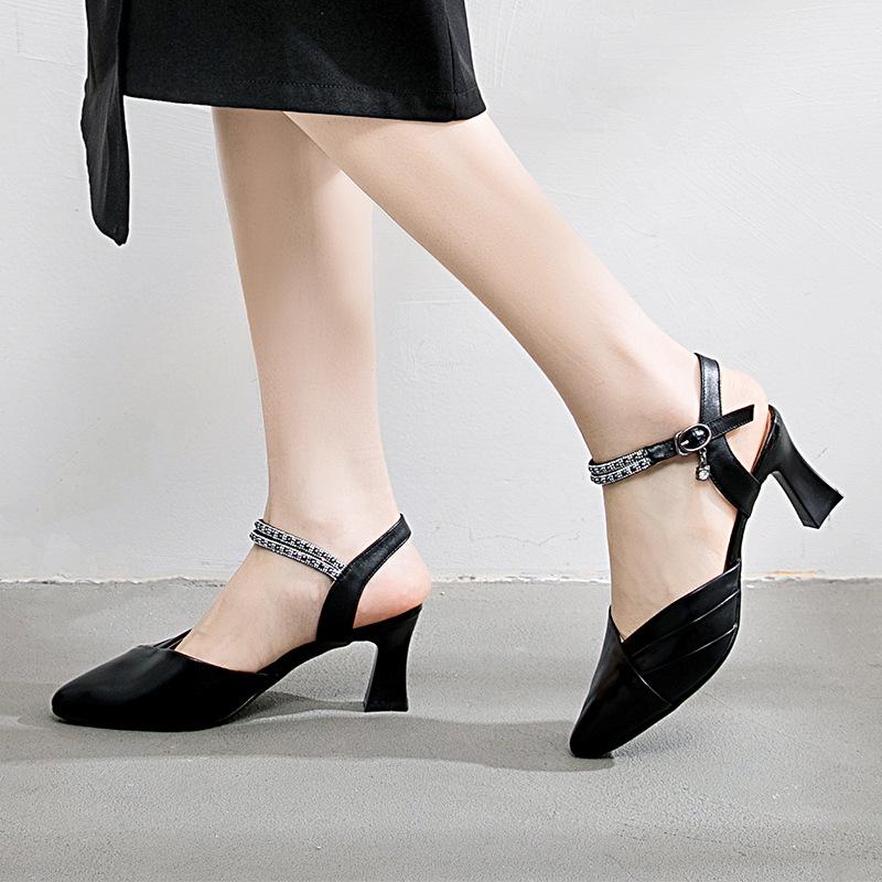 

Sandals Fashion Women's High-heeled Shoes With Strap 2021 Spring/summer Style Cap Leather Single, Black