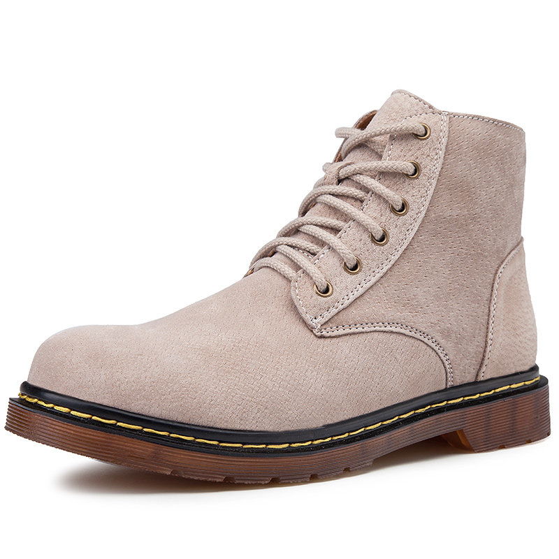 boots solid fashion outdoors spring autumn lace up brown PU leather round toe Simplicity Street Styl fat Casualchaussure homme comfortabl work