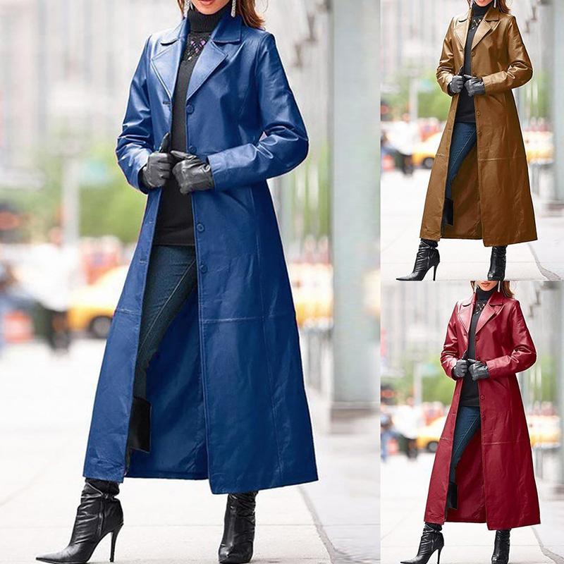

Women' Trench Coats Faux Leather Long Coat For Women 4 Colors Oversized Waterproof Pu Casual Outerwear Solid Autumn Winter Clothing, Black