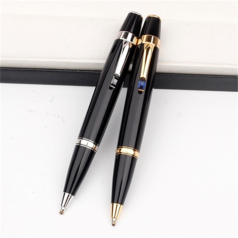 

High quality Bohemies Black Resin Ballpoint pen Mini Stationery office school supplies Writing Smooth Ball pens with Diamond and Serial Number on Clip, As picture shows