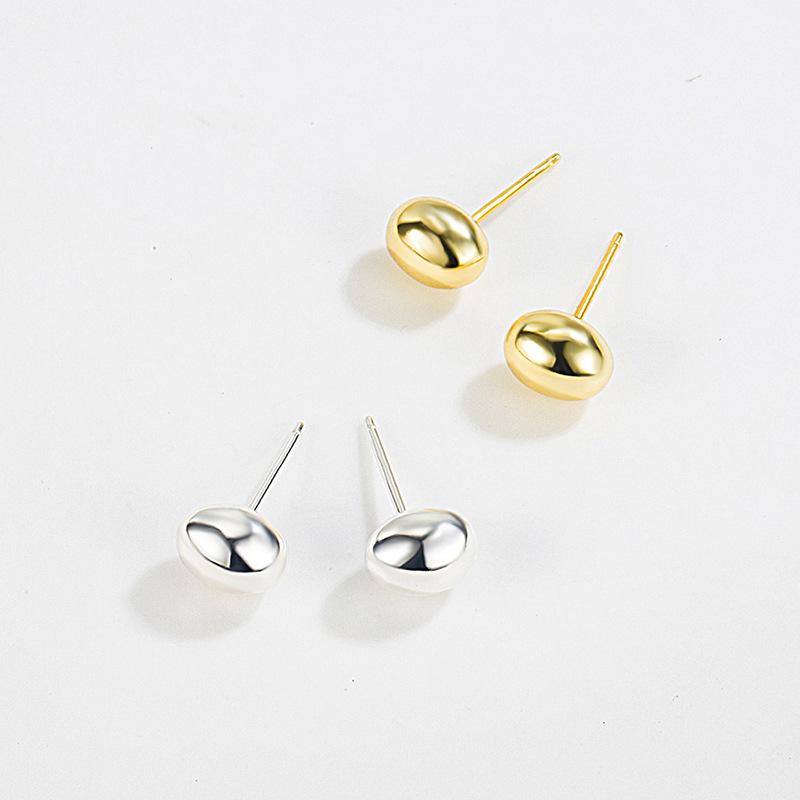 

Stud S925 Sterling Silver Glossy Egg-shaped Beanie Earrings Simple And Cool Style Small Round, Golden;silver