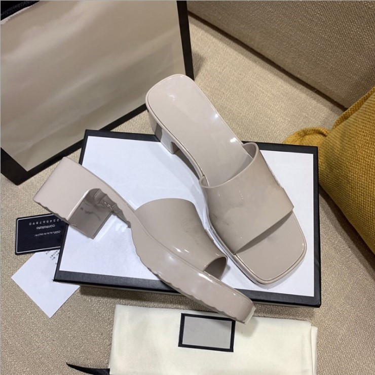 

Designer Sandals Women High Heels Rubber Slide Sandal Platform Slipper Chunky 2.4"heel height Shoes Summer Embossed Flip Flops, Green