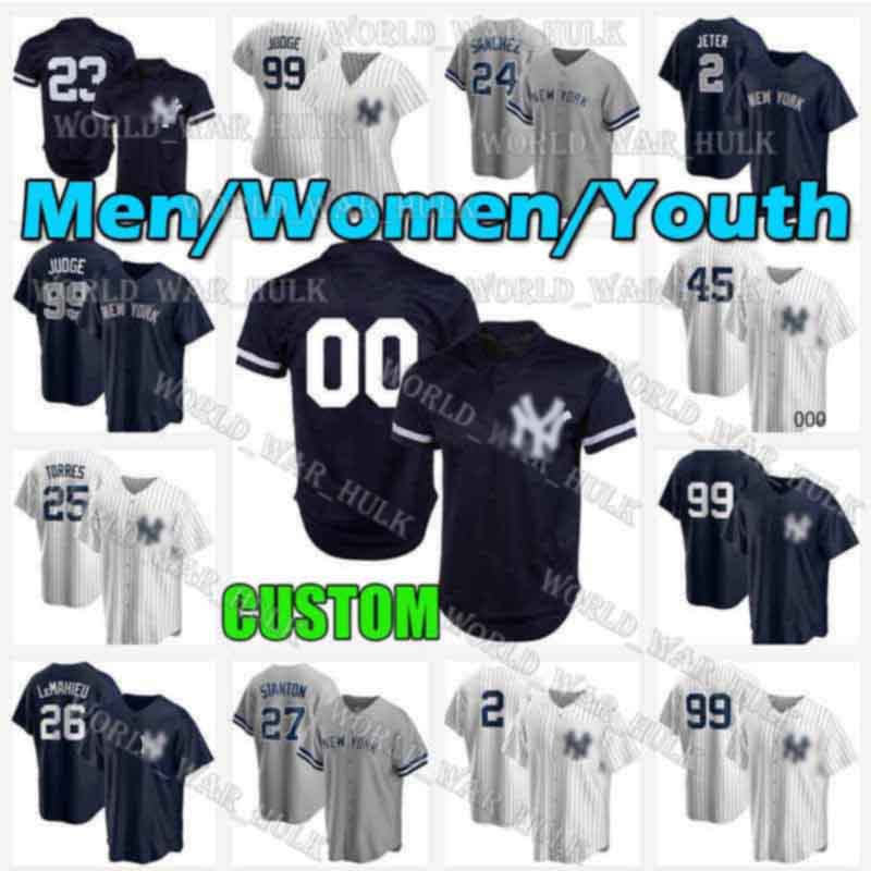 

New 2021 York Yankees Jerseys Derek Jeter 99 Aaron Judge Gerrit Cole Retro 51 Bernie Williams Mesh 4 Lou Gehrig Gleyber Torres Custom Women, Blue;black