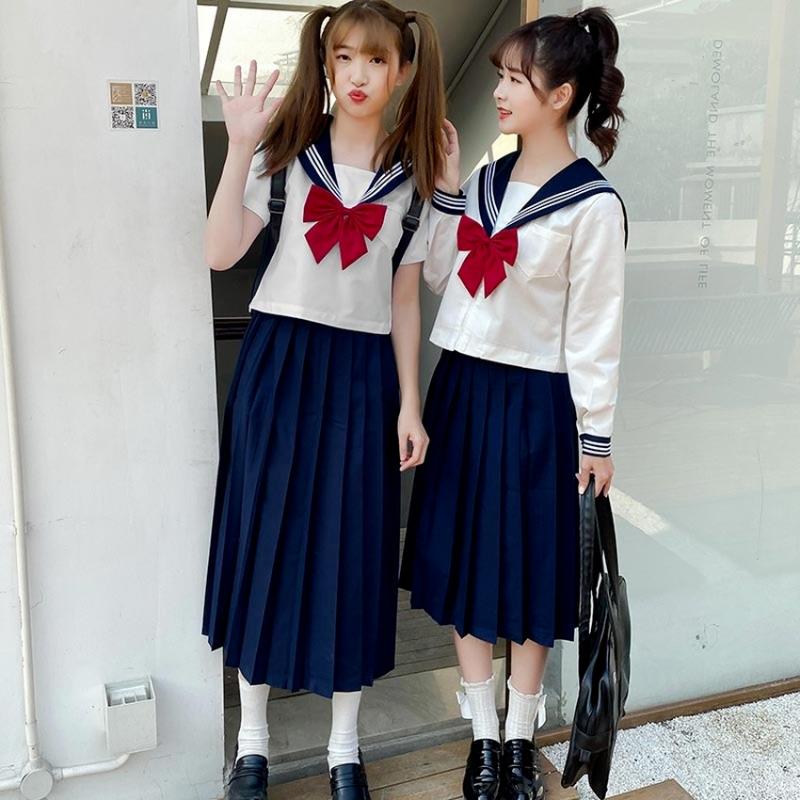 

Clothing Sets Girl Kawaii Dresses JK Anime School Uniform Stage Performance Costume Short Long Sleeve Japanese Sailor Uniforms CuteClothing, Long top skirt43cm