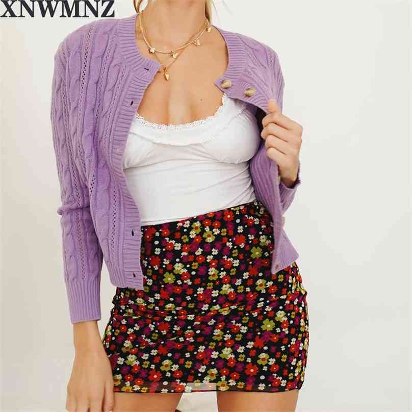 

Chic Women Sweater Retro Cream center buttons Knitted France O Neck pull femme Cardigan Sweaters Casual 210520, Purple