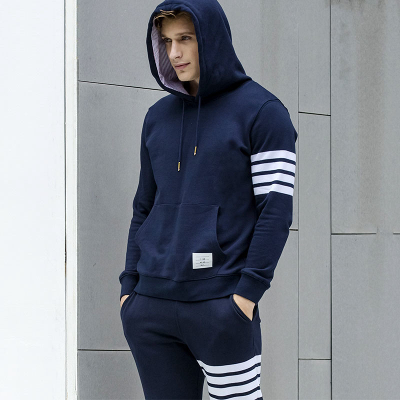 

2021 Fashion Tb Thom Brand Spring Hooded Clothing Cotton Jacket Men Women Sweatshirts Hoodies Striped Casual Sportswear Coatc9ku, Blue