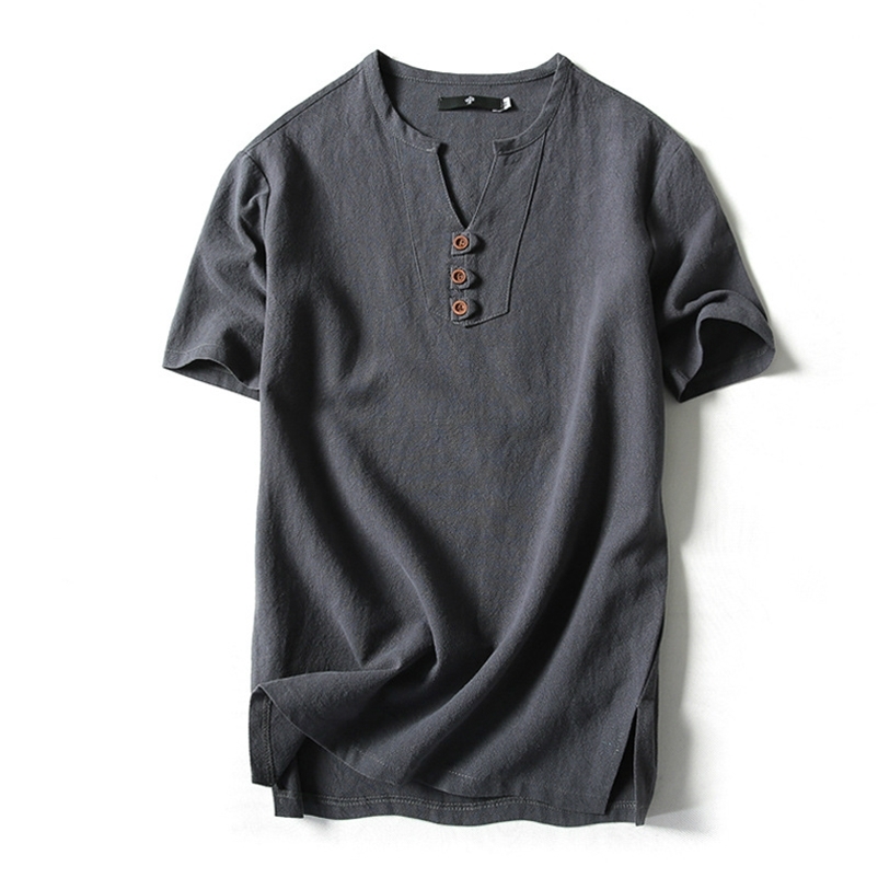 Men T Shirt Summer Men Cotton Tshirts Casual Short Sleeve Chinese Style Vintage V Neck Tees Plus Size Oversize Black White Tops 210726