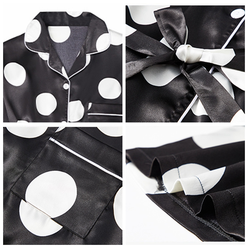 

2021julys song 2021 new faux silk women pajamas set 2 pieces satin stripes polka dot printed sleepwear long sleeves autumn homewear, Black;red