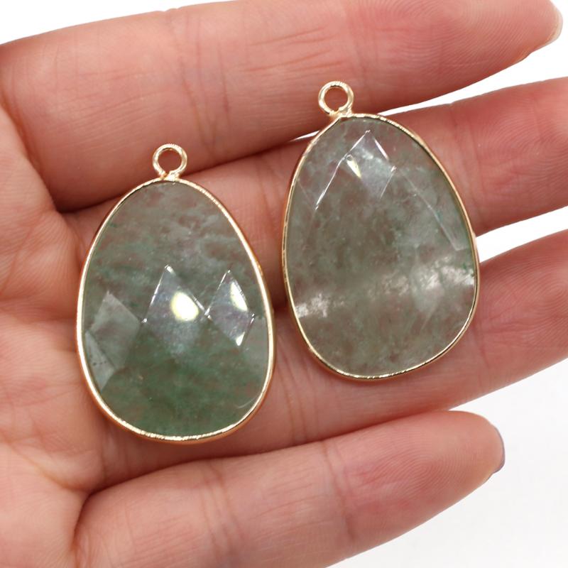 

Charms 2Pcs Natural Stone Aventurine Faceted Drop Shape Pendant For Jewelry Making DIY Necklace Earrings Accessories Women Gift 23x34mm, Bronze;silver