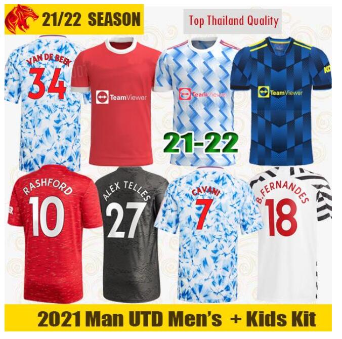 

20 21 22 Manchester B. FERNANDES soccer jerseys Fans Player Version UNITED CAVANI UTD VAN DE BEEK 2021 2022 RASHFORD football shirt man + ki, Black;yellow