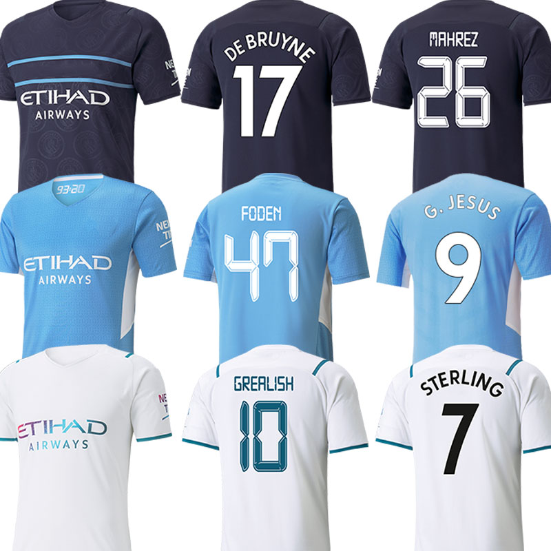 

City Soccer Jerseys 21 22 Manchester jersey GREALISH 10 FODEN 47 DE BRUYNE 17 STERLING 7 MAHREZ 26 BERNARDO 20 MCFC football shirts Man C kits Kids Equiment 2021 2022 999, Kids home