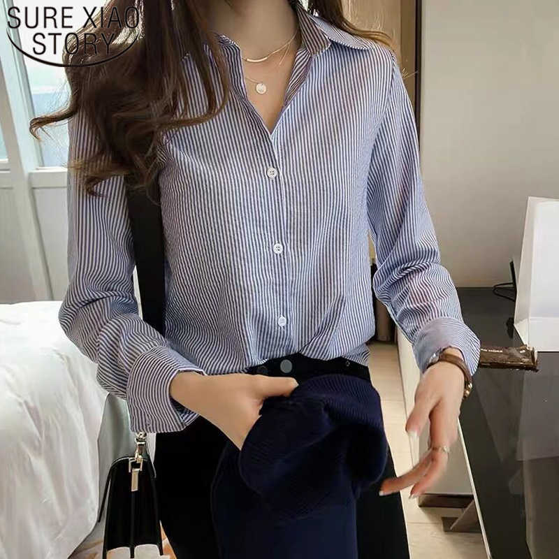 

Spring Long Sleeve Loose Women Tops and Blouses 4XL Plus Size Vertical Striped Shirts Bottoming Shirts Fashion 210527, Black