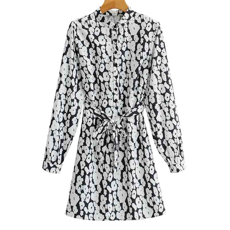 

Summer Women Mini Dress Ladies' O-neck Long Sleeve Printed Dresses Female Streetwear 210524, Black