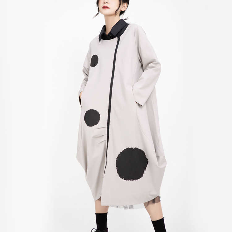 

Korean women's wear autumn Hong Kong flavor wave dot printing irregular cardigan niche design dress 210603, Black