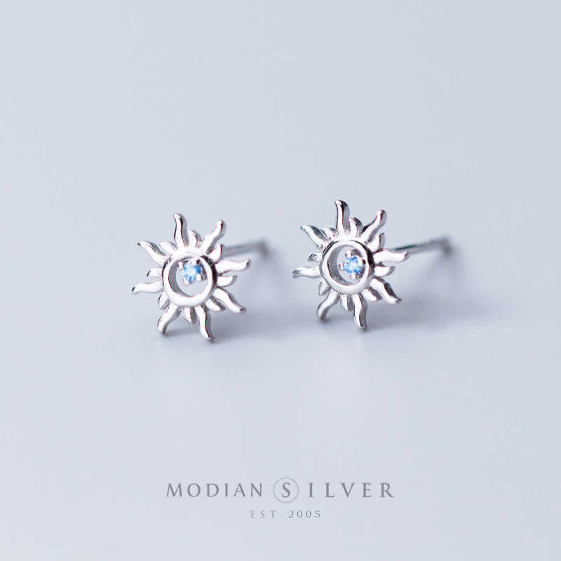 

Classic Unique Sun Helios Crystal Stud Earrings for Women 925 Sterling Silver Small Fashion Jewelry Bijoux 210707