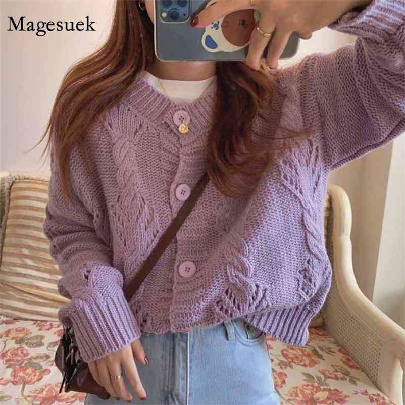 

Early Autumn Fashion Sweet Hollow Out Sweaters Loose Twist Cardigan O-neck Solid Knitted Jumper Sweater Women Pull Femme 11631 210518, Blue