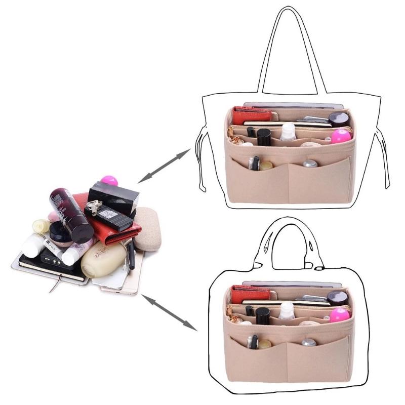

Cosmetic Bags & Cases Q Women's Makeup Organizer Storage Portable Felt Cloth Insert Large Capacity Travel Inner Purse Toiletry Handbag, Beige