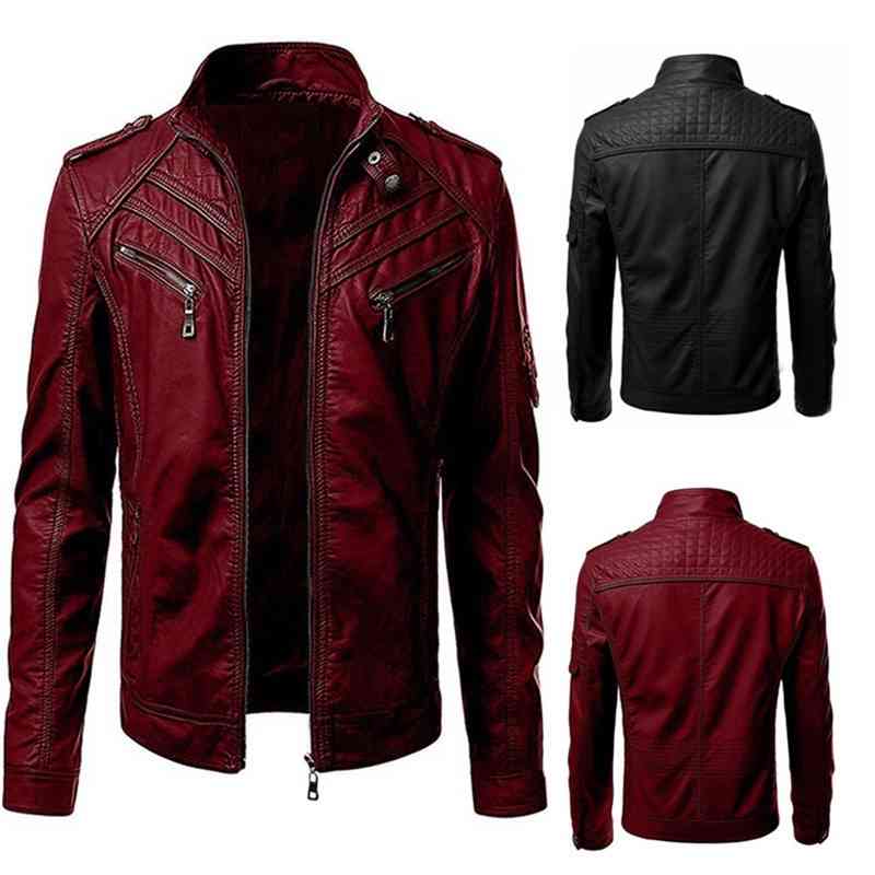

Fall 2020 casual leather men' stitched stand collar top coat, Black