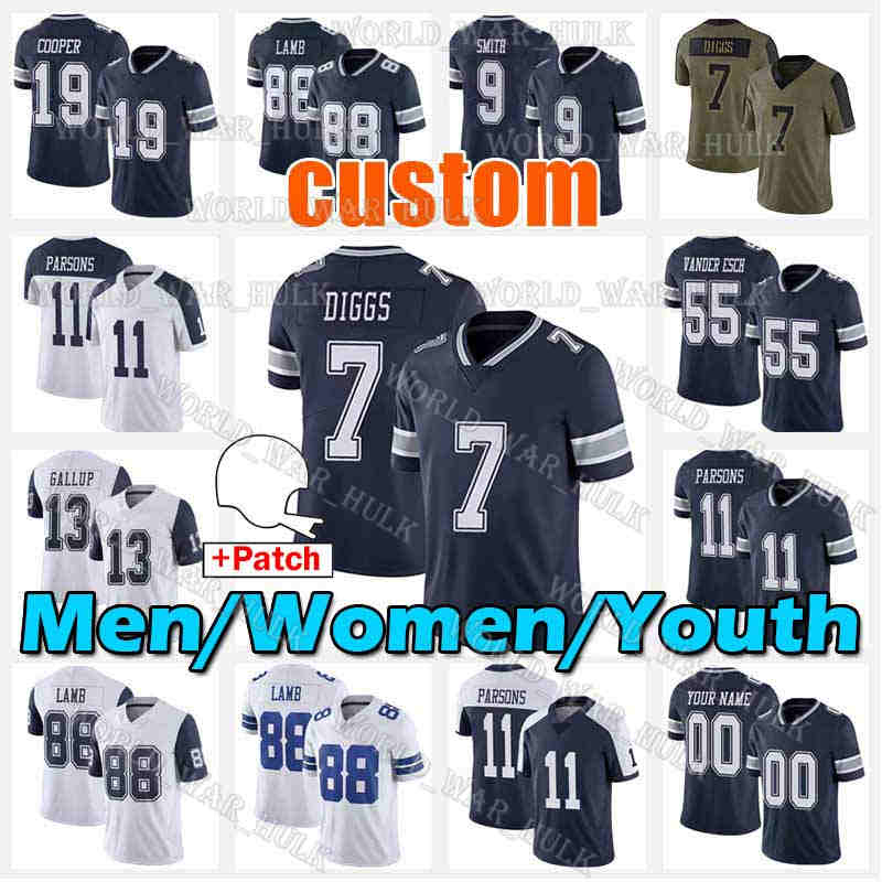 

7 Trevon Diggs 4 Dak Prescott 88 CeeDee Lamb Jersey Football 11 Micah Parsons Dallas''Cowboys''Amari Cooper Leighton Vander Esch Ezekiel Elliott Michael Gallup, Custom youth+patch