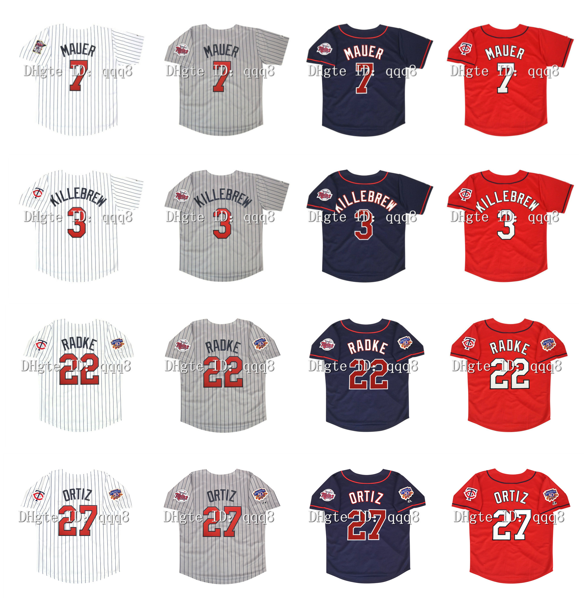 

1997 Vintage Minnesota Jerseys 7 Joe Mauer 3 Harmon Killebrew 22 Brad Radke David 27 Ortiz Red White Blue Grey Retro Throwback Baseball, As pic
