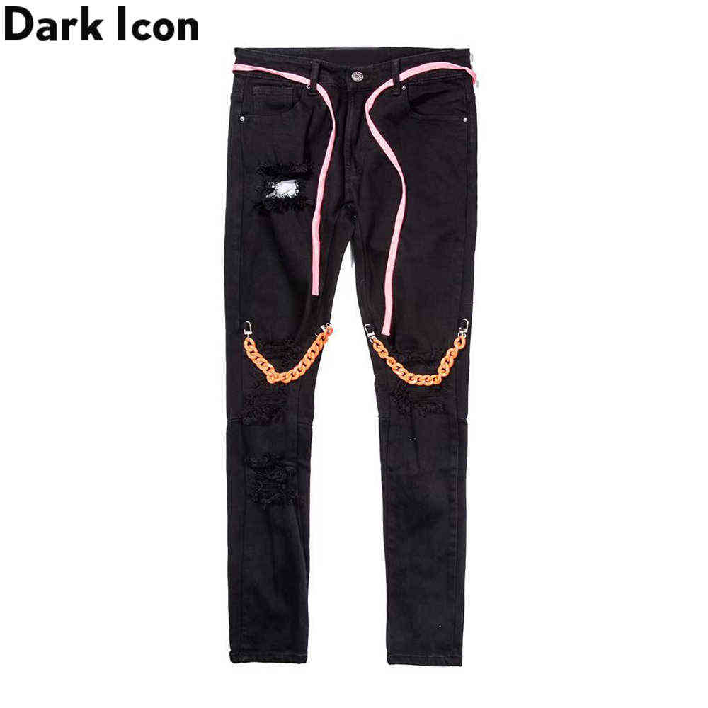 

Orange Destroyed Men's Jeans with Drop String Boot Cut Spandex Denim Pants 210603, As photo