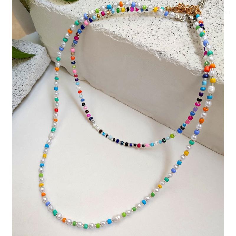 

Chains Colorful Round Oval Pearl Beads Necklace For Women Acrylic Seed Bead Choker Simple Necklaces Trendy Boho Beach Style Jewelry