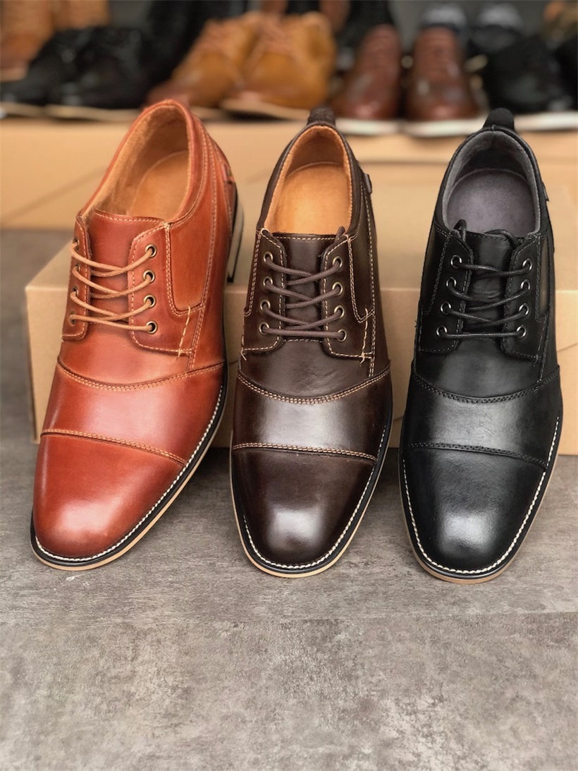 

Men's Brand Cap Toe Oxford Dress Designer Shoes Genuine Leather Lace up Business Shoe Top Quality Party Wedding Trainers Big Size 023, Color 2