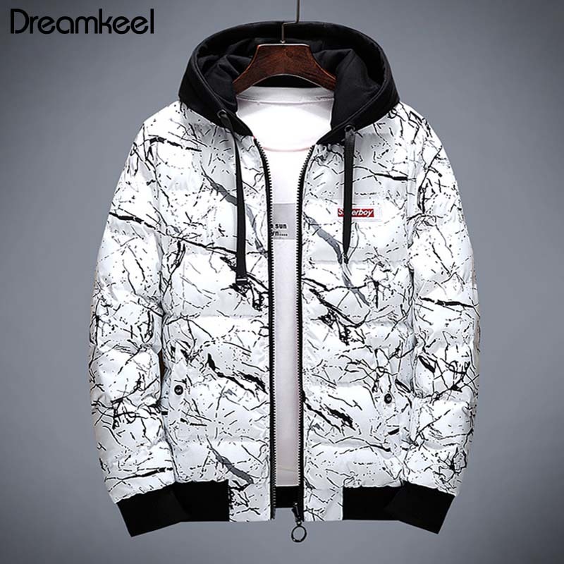 

Dreamkeel brand winter thick duck men's casual down coat fashion camouflage hooded jacket white black Y